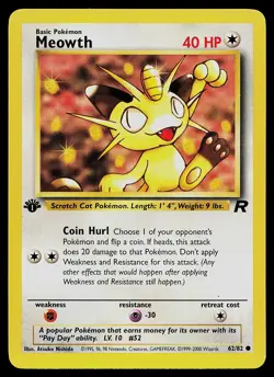 Pokemon Card - Meowth Team Rocket 62/82 Common 1st Edition - Image 1