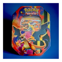 Pokemon TCG Mega Evolution Series Mega Charizard Tin w/ 4 Booster Packs 6+ - Image 1