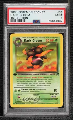 Dark Gloom 1st Ed. Pokemon Team Rocket PSA 9 MINT 2000 - Image 1