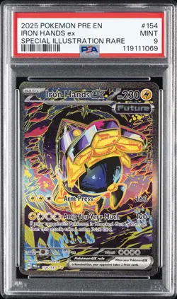 2025 POKEMON PRE EN-PRISMATIC EVOLUTIONS #154 IRON HANDS EX PSA 9 - Image 1