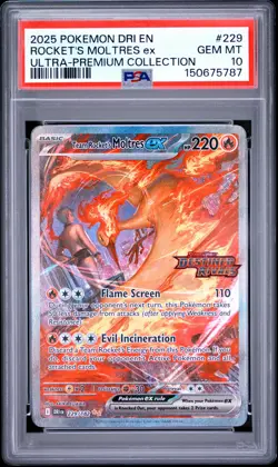 2025 POKEMON DRI EN-DESTINED RIVALS #229 TEAM ROCKET'S MOLTRES EX PSA 10 - Image 1