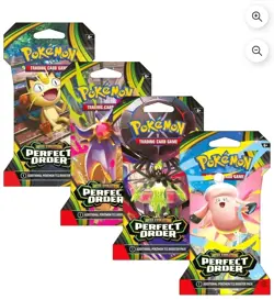 Pokemon TCG Mega Evolution Perfect Order 4 Booster Packs - Meowth, Chansey - Image 1