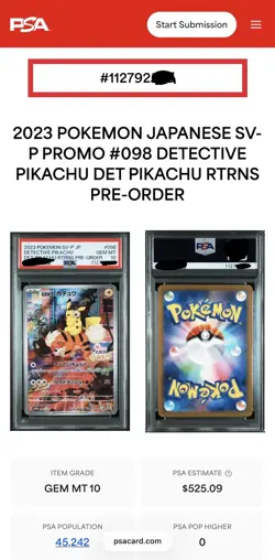 2023 POKEMON JAPANESE SV-P PROMO #098 DETECTIVE PIKACHU PSA 10 - Image 4