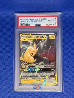 2019 POKEMON SUN & MOON TEAM UP #33 PIKACHU & ZEKROM GX PSA 10 - Image 1