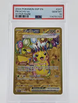PSA 10 2024 POKEMON SSP EN SURGING SPARKS PIKACHU EX HYPER RARE GEM MINT 247 - Image 1