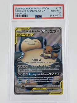 PSA 10 2019 POKEMON SUN & MOON EEVEE & SNORLAX GX TAG TEAM UP HOLO FULL ART 171 - Image 1