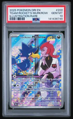 2025 Pokemon Destined Rivals Team Rocket's Murkrow PSA 10 #200 - Image 1