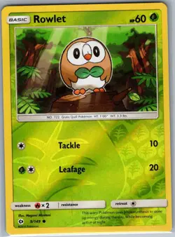 Rowlet 9/149 Reverse Holo SM Base Set - Pokemon Card - NM - Image 1
