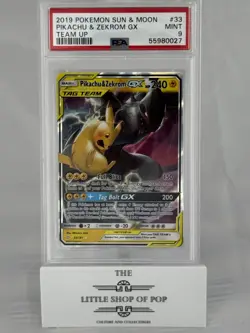 2019 POKEMON SUN & MOON TEAM UP #33 PIKACHU & ZEKROM GX PSA 9 - Image 2