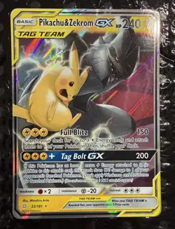 Pikachu and Zekrom GX Tag Team 33/181 2019 Pokemon Sun & Moon Team Up (Holo, NM) - Image 1