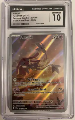 Pokemon Mesprit Sv08: Surging Sparks Illustration Rare Holo CGC 10 204/191 - Image 1