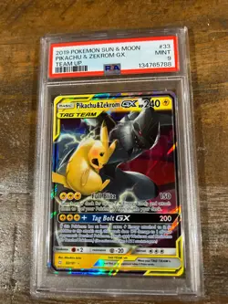 POKEMON 2019 Sun Moon Team Up PIKACHU ZEKROM GX #33 PSA 9 Mint RARE 2 - Image 1