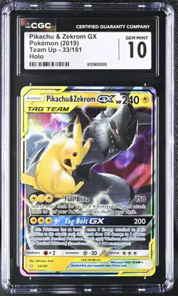 Pikachu & Zekrom Gx 33/181 Holo Team Up Pokemon CGC 10 Gem Mint - Image 1
