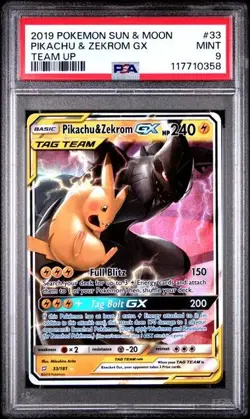 PSA 9 - 2019 Pokemon Team Up PIKACHU & ZEKROM GX #33 (0358) - Image 1