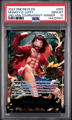 2024 ONE PIECE PROMOS 2ND ANNIVERSARY TOURNAMENT-WINNER MONKEY D. LUFFY PSA 10 - Image 1