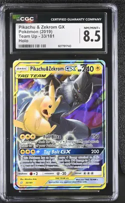 CGC 8.5 Pikachu & Zekrom GX 2019 Team Up 33/181 Holo Pokemon Card - Image 1