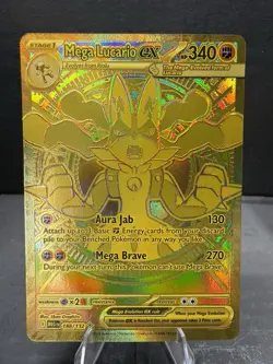Mega Lucario ex 188/132 Me01: Mega Evolution Holo Hyper Rare Pokemon Gold Card - Image 1
