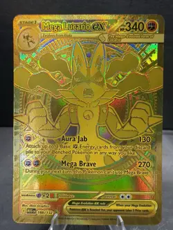 Mega Lucario ex 188/132 Me01: Mega Evolution Holo Hyper Rare Pokemon Gold Card - Image 4