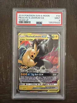 2019 Pokemon Sun & Moon Pikachu Zekrom GX Team Up Card PSA 9 - Image 1