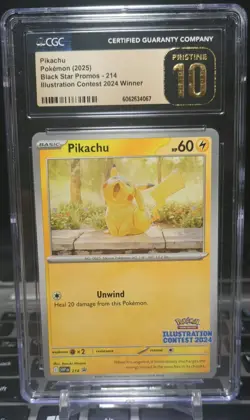 Pikachu Pokemon 25 Black Star Promo 214 Illustration Contest 24 CGC Pristine 10 - Image 1