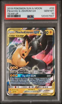 PIKACHU & ZEKROM GX 33/181 TEAM UP POKEMON PSA 10 - Image 1