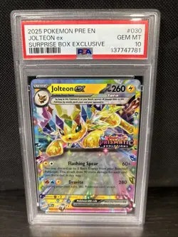 2025 Pokemon Pre en #030 Jolteon ex Surprise Box Exclusive PSA 10 - Image 1