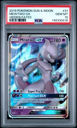 2019 POKEMON SUN & MOON HIDDEN FATES #31 MEWTWO GX HIDDEN FATES Holo PSA 10 - Image 1