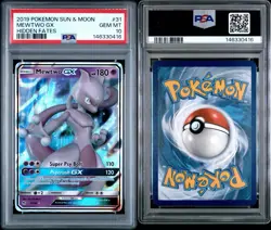 2019 POKEMON SUN & MOON HIDDEN FATES #31 MEWTWO GX HIDDEN FATES Holo PSA 10 - Image 3