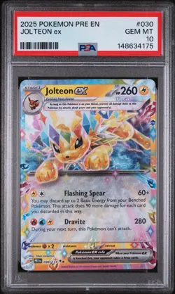 2025 Pokemon Pre Prismatic Evolutions #030 Jolteon Ex PSA 10 - Image 1