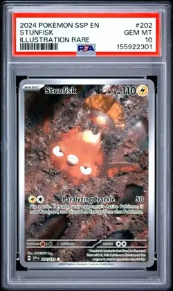 PSA 10 - Stunfisk 202/191 Pokemon Surging Sparks Illustration Rare 2024 GEM MINT - Image 1