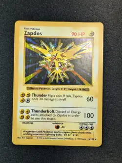 [HP+] ❤ Zapdos 16/102 Holo Rare 1999 Base Set (Shadowless) Pokemon English WOTC - Image 1