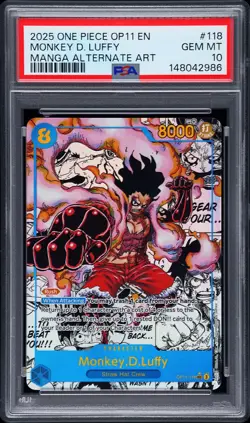 2025 ONE PIECE A FIST OF DIVINE SPEED MANGA ALT ART #118 MONKEY D. LUFFY PSA 10 - Image 1