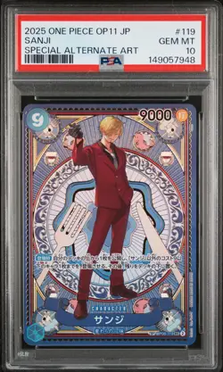 2025 ONE PIECE JAPANESE OP11-A FIST OF DIVINE SPEED #119 SANJI PSA 10 - Image 1