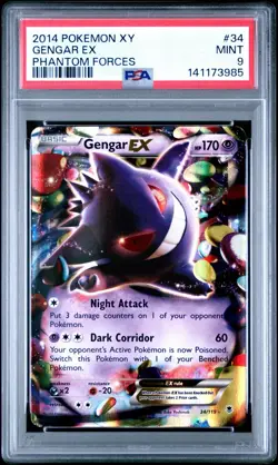 2014 POKEMON XY PHANTOM FORCES #34 GENGAR EX PSA 9 - Image 1