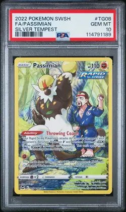 2022 POKEMON SWORD & SHIELD SILVER TEMPEST #TG08 FULL ART/PASSIMIAN PSA 10 - Image 1