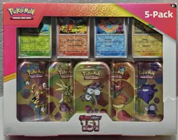 Pokemon Scarlet & Violet - 151 Costco Bundle (5-Pack) Mini Tins w/ 4 Promo Cards - Image 1