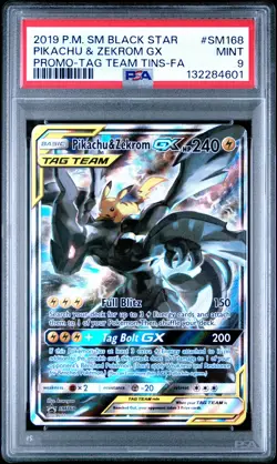 2019 POKEMON SM BLACK STAR PROMO #SM168 FULL ART/PIKACHU & ZEKROM GX PSA 9 - Image 1