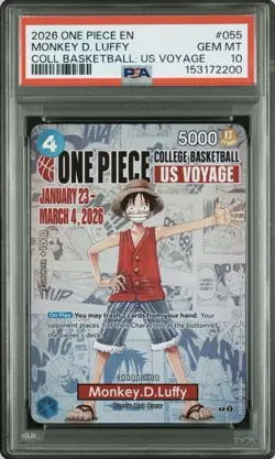 2026 One Piece Monkey D Luffy College Basketball US Voyage #055 PSA 10 Gem Mint - Image 1