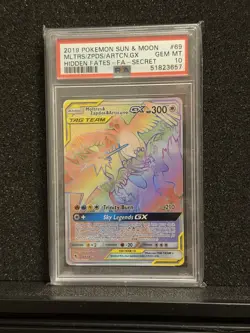 Pokemon TCG Moltres Zapdos Articuno GX Rainbow Card 69/68 Hidden Fates PSA 10 - Image 1
