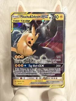 Pokemon Pikachu & Zekrom GX TCG Sun & Moon Holo Ultra Rare Card 33/181 - Image 1