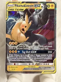 Pokemon Pikachu & Zekrom GX TCG Sun & Moon Holo Ultra Rare Card 33/181 - Image 3