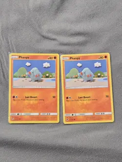 2 pokemon card Phanpy 111/214 Sm-Lost Thunder Regular - Image 1