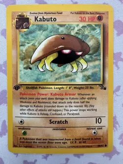 Pokemon TCG Kabuto Fossil 1st Edition Common Card 50/62 LP/NM - Image 1