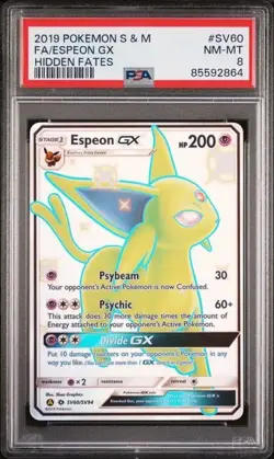 Pokemon Sun & Moon Hidden Fates SV60/SV94 Espeon GX PSA 8 2019 - Image 1