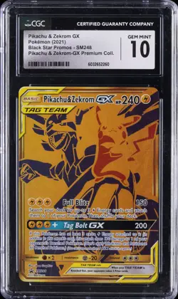 2021 POKEMON BLACK STAR PROMOS #SM248 PIKACHU & ZEKROM GX CGC 10 GEM MINT - Image 1