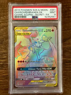 PSA MINT 9 POKEMON SUN& MOON Charizard & Braixen GX 251/236 Cosmic Eclipse - Image 1