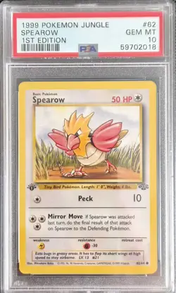 PSA 10 - 1999 Pokemon Jungle 1st Edition Spearow #62/64 - GEM MINT! - Image 1