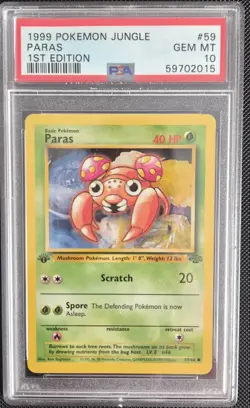 PSA 10 - 1999 Pokemon Jungle 1st Edition Paras #59/64 - GEM MINT! - Image 1