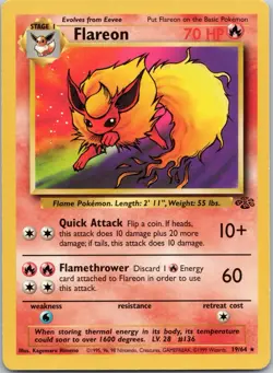 FLAREON 19/64 Non-Holo Rare Jungle Set Unlimited WOTC 1999 - Pokemon Card - Image 1