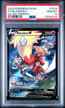 2022 POKEMON SWORD & SHIELD SILVER TEMPEST #TG14 FULL ART/BLAZIKEN V PSA 10 - Image 1